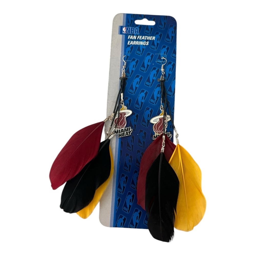 NWTMiami Heat NBA Fan Feather Earrings Y2K Red Black Yellow Women’s One Size
